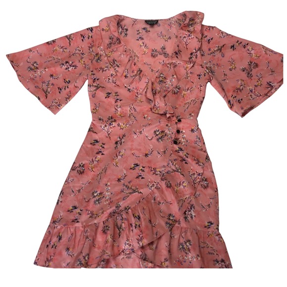 Topshop Dresses & Skirts - Topshop Floral Print Ruffle Mini Dress Kimono Sleeve Pink US‎ 2 UK 6